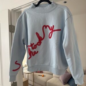 She Took My Light Blue Mockneck Sweatshirt with Red Script Embroidery